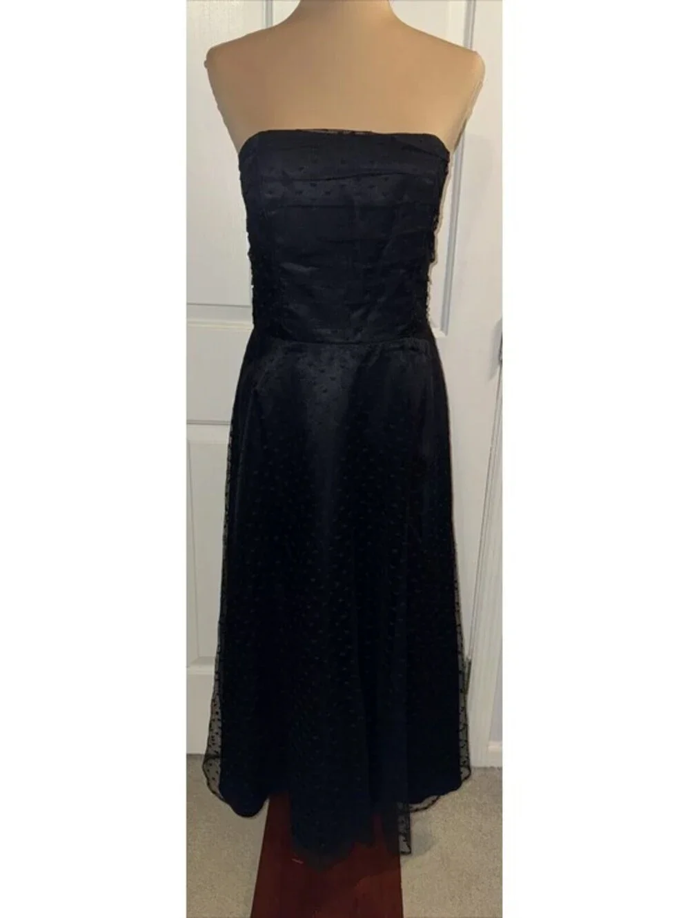 Scott Mcclintock Strapless Swiss Dot Mesh Flowy Overlay Dress Size 10 Chic Goth
